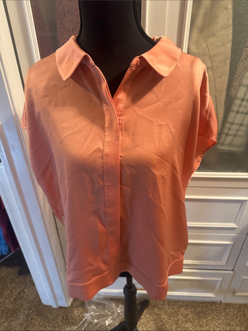 DKNY Coral Peach Short-Sleeve Collared Blouse